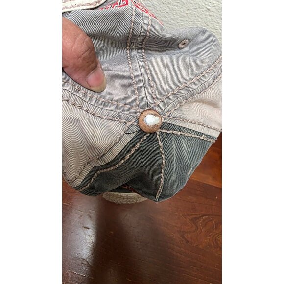 VTG True Religion Distressed Gray & Beige Baseball Cap Embroidered Details & Adj - Picture 6 of 9